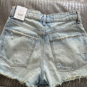 Zara Women's Faded Blue High Waist Denim Shorts